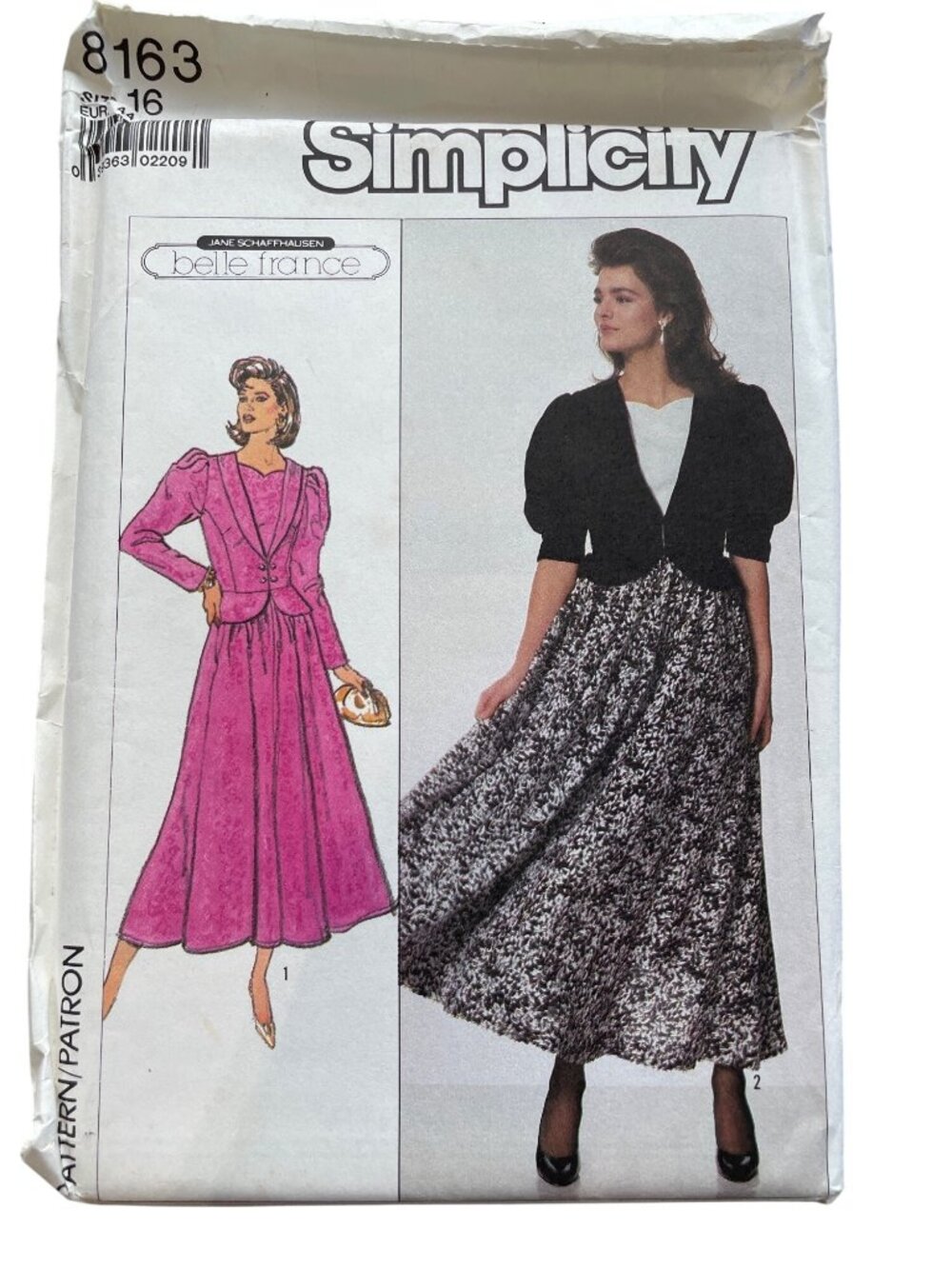 Vintage 80s Simplicity 8163 Sewing Pattern Size 16 Belle France Miss Dress UNCUT